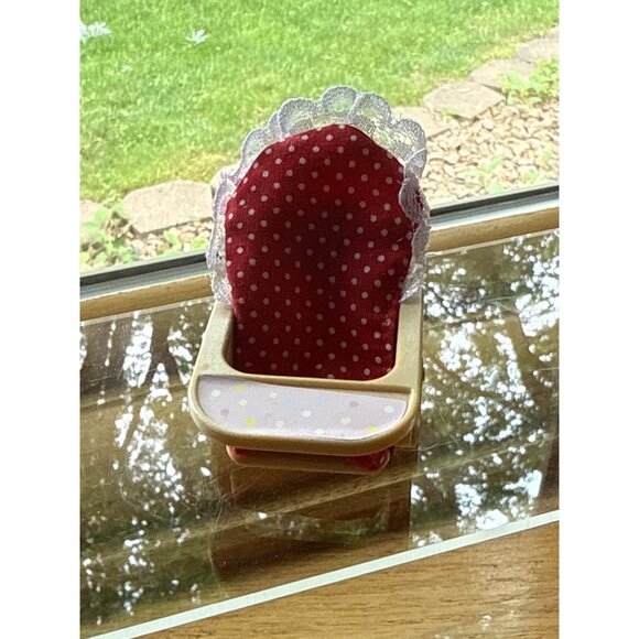 Vintage Calico Critters Sylvanian Families Doll Feeding Chair Red Polka Dot Lace - Picture 1 of 6